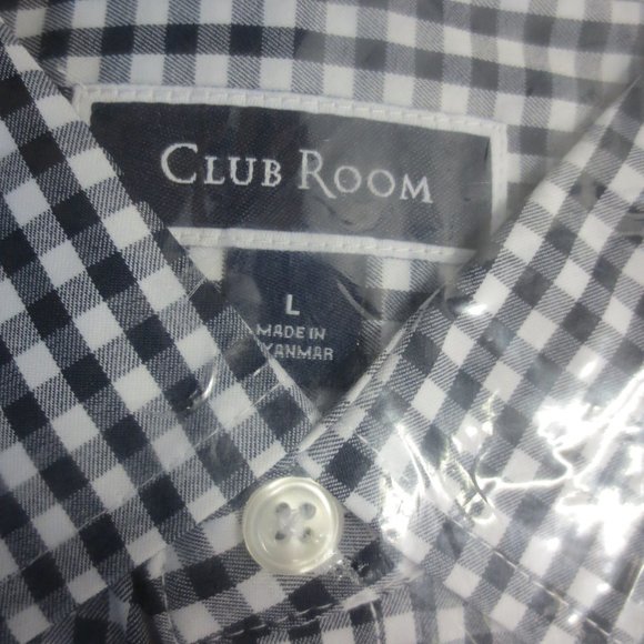 Clubroom Mens Navy Gingham Collared Classic Fit Stretch Dress Shirt - Large - Picture 3 of 3